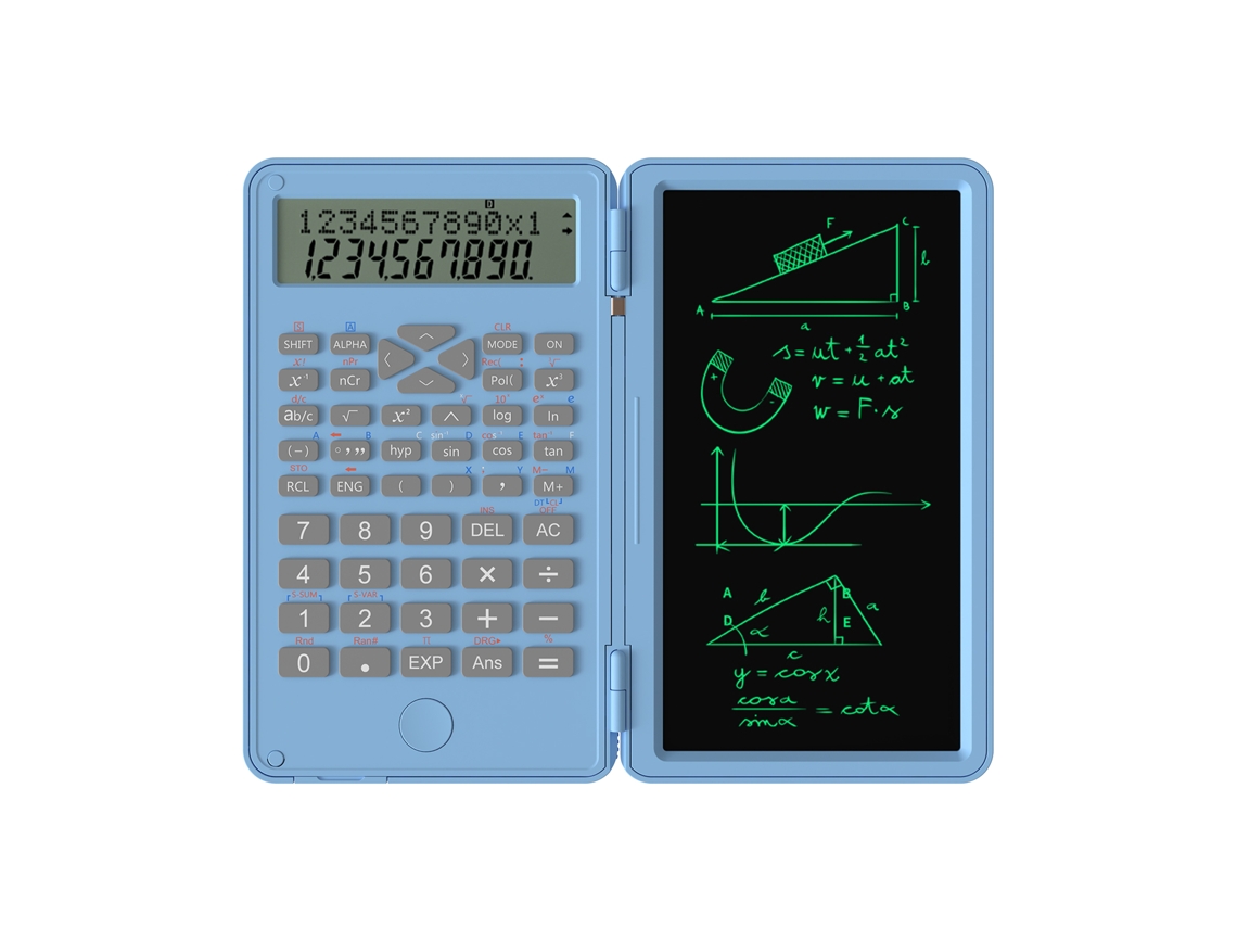 Calculadora científica con tableta de escritura borrable, 240 funciones, pantalla LCD de 2 líneas.