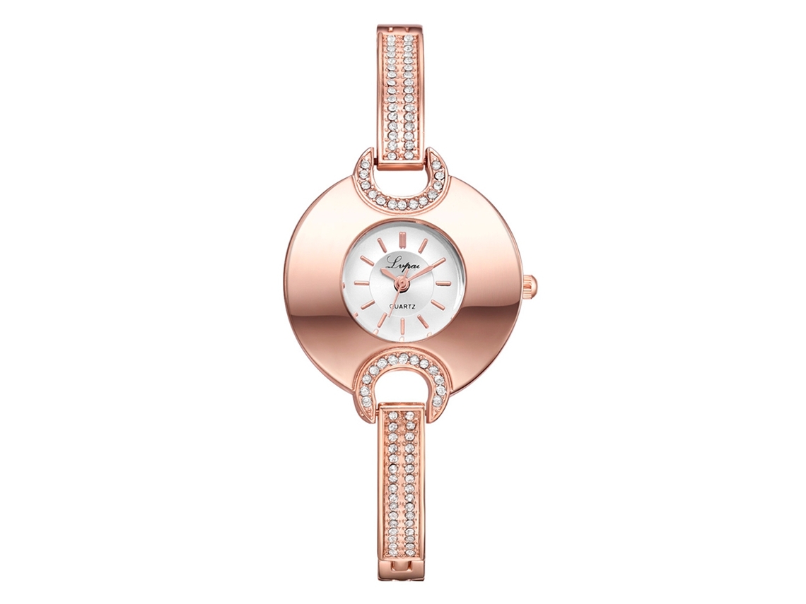 Reloj De Pulsera Analógico Para Mujer En Oro Rosa Con Cristales Y Brazalete De Aleación.