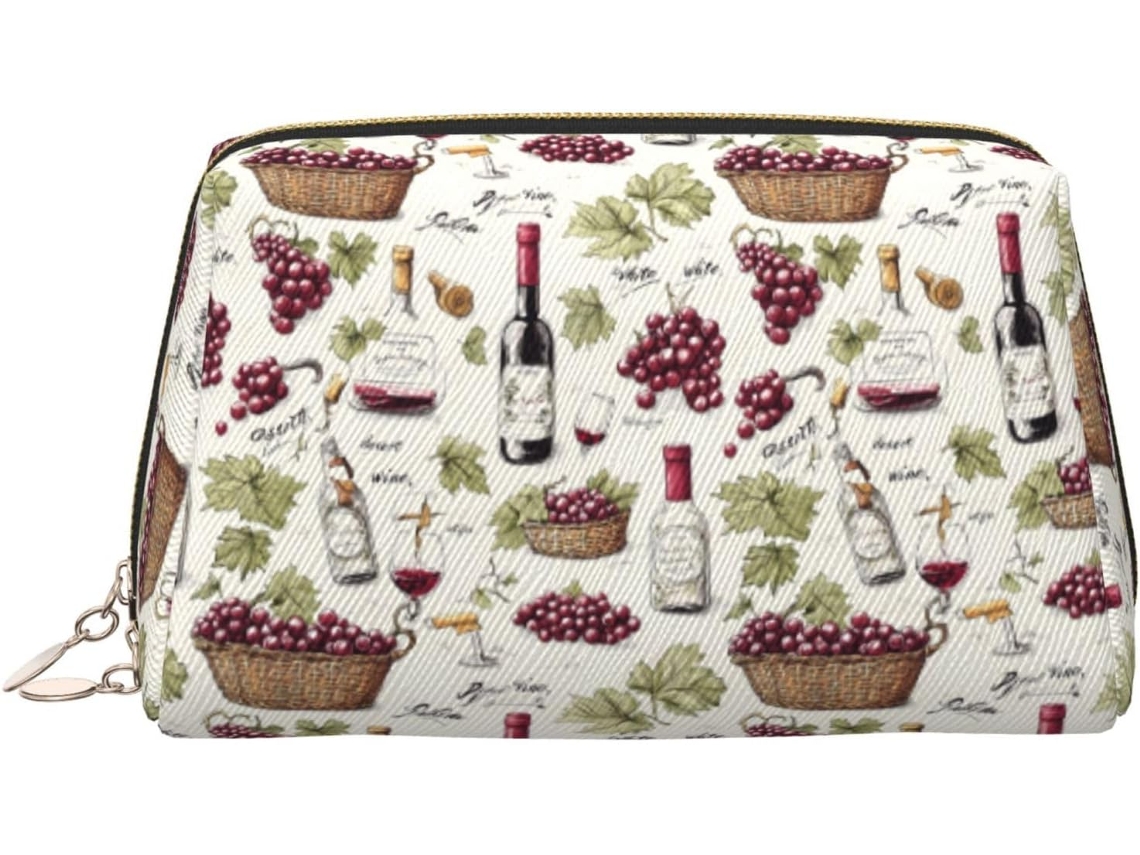Neceser de maquillaje de gran capacidad con estampado de uvas, sin marca.