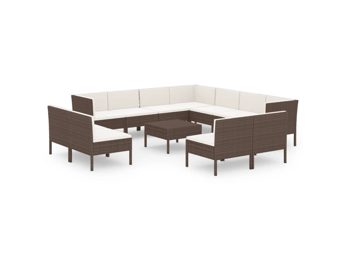 Conjunto 12 muebles de jardín VIDAXL y cojines ratán sintético marrón