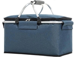 Cesta térmica plegable de 30 litros para picnic, ideal para ir de compras y de viaje. Estructura de aluminio resistente, forro impermeable y diseño plegable.
