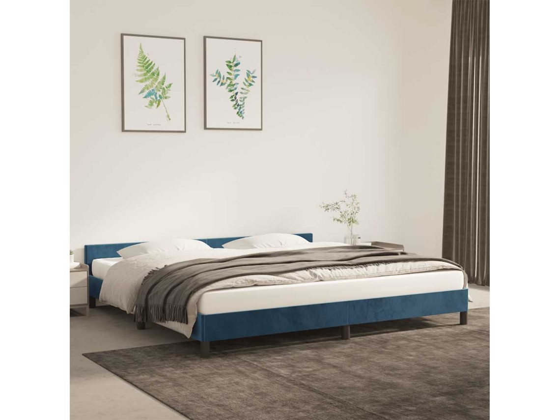 Estructura Cama Sin Colchón Terciopelo Azul Oscuro 200x200 Cm