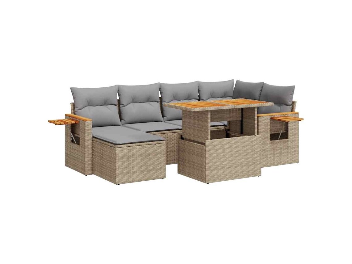 Maison Exclusive - Set Sofás Jardín Y Cojines 7 Pzas Ratán Sintético Acacia Beige