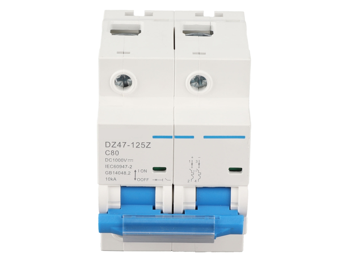 Disyuntor Miniatura De Cc De 1000 V Y 10 Ka Con Protección Contra Sobrecargas Y Cortocircuitos Para Riel Din De 36 Mm.