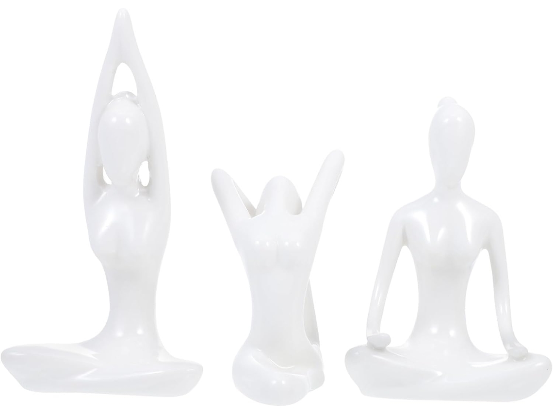 Juego De 3 Estatuas De Cerámica Para Yoga, Elegante Decoración Para Estantes, Figuras Abstractas Para Oficina.