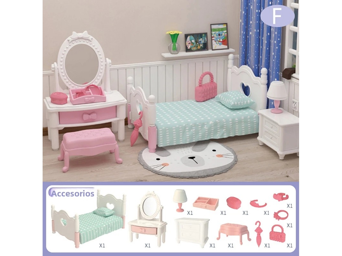 Casa de muñecas, minisupermercado, cocina, muebles de dormitorio de simulación Mdug (dormitorio)