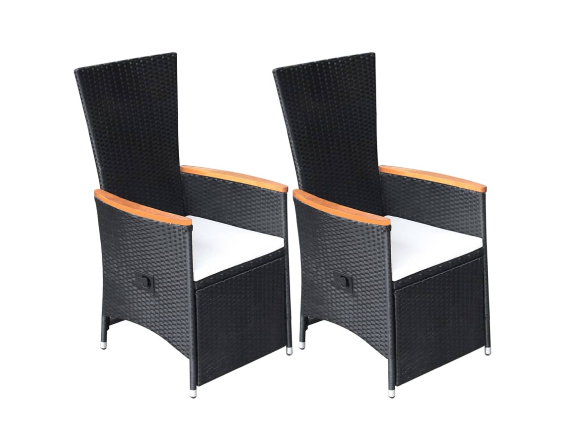 Sillas de jardín reclinables de 2 piezas DKD Home Decor con cojines de mimbre negro