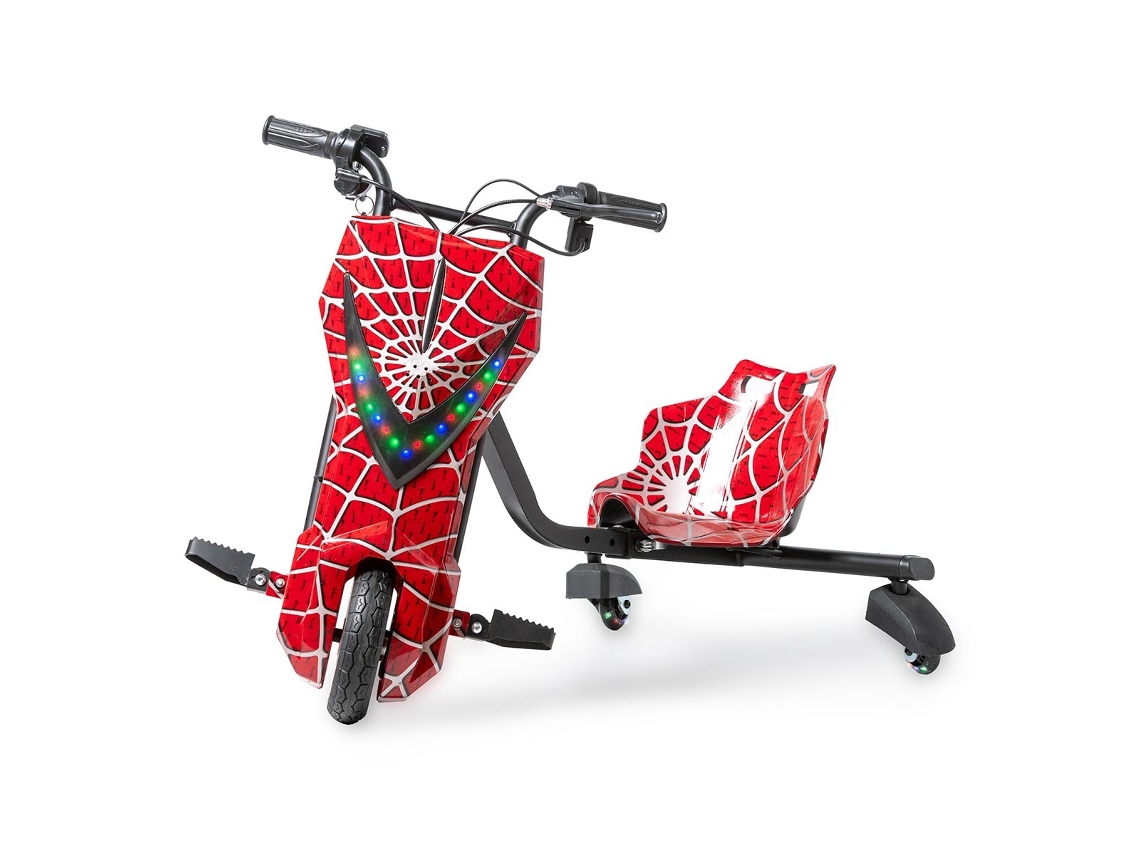 Patinete eléctrico de 3 ruedas con batería de alto rendimiento de 36 V, Ataa Drift Kartex con diseño de araña. Rojo