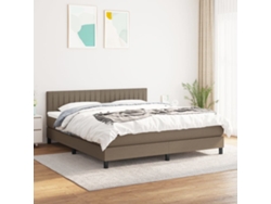 Cama Box Spring Con Colchón Tela Gris Taupe 160x200 Cm