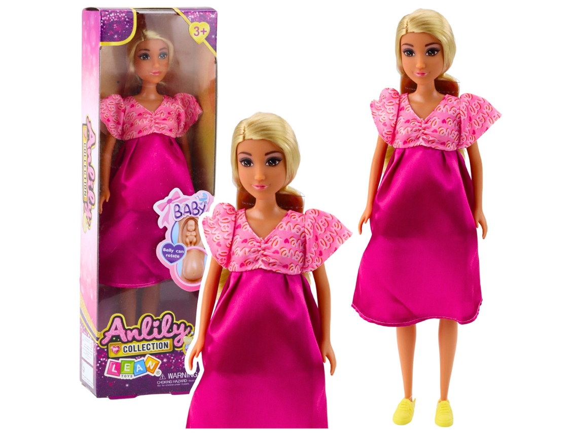 Muñeca embarazada Anlily con vestido de satén rosa y cabello largo B.active