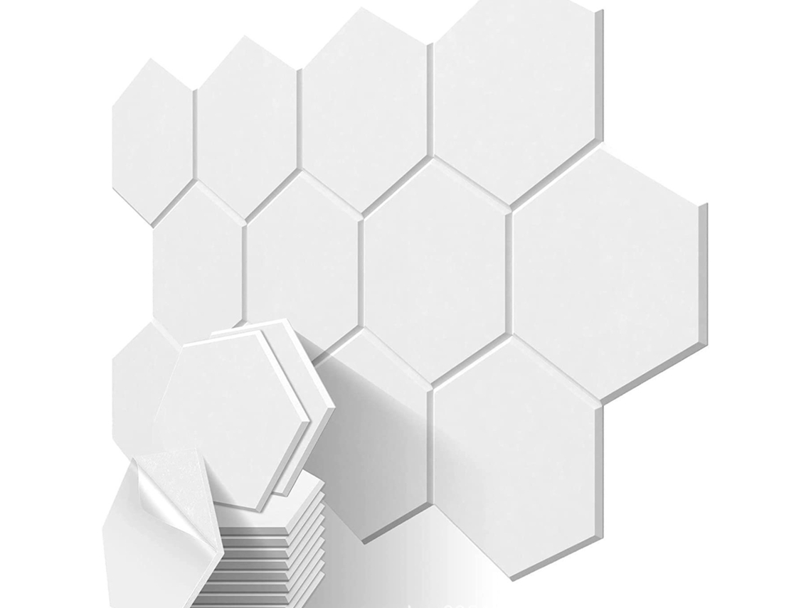 Paineles Acústicos Eifson Poliéster Hexag Alta Densid 30x26cm 12 Un (blanco)