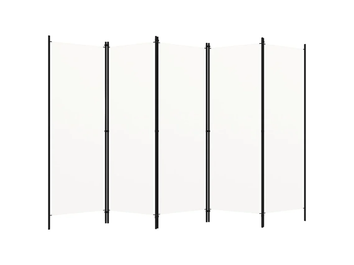 Biombo divisor de ambientes, 5 paneles, 250 x 180 cm, tela blanca y planchado, Dec030945
