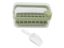 Bandeja De Hielo Con Tapa Y Cucharita 32 Cubos Plástico Verde Para Freezer