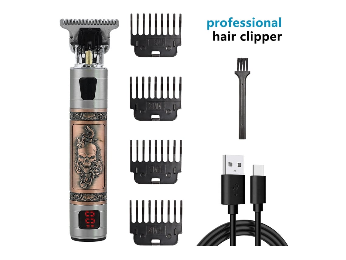 Máquina De Cortar Cabelo Profissional, Com Padrão De Caveiras Gravado E Visor Led. Hexinyigjly