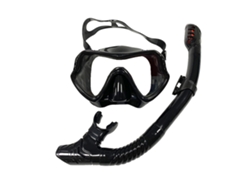 Máscara de Buceo Panorámica con Cristal Templado Antifugas y Antivaho, Snorkel con Parte Superior Seca y Antifugas, Faldón de Silicona