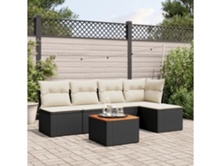 Conjunto de sofá de jardín de 6 piezas con cojines de ratán negro Lovely Home