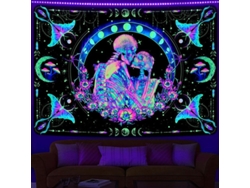 Tapiz Decorativo De Pared Con Calaveras, Pareja, Mariposas, Reptiles, Luna Y Flores Reactivas A Los Rayos Uv, 150x130cm.
