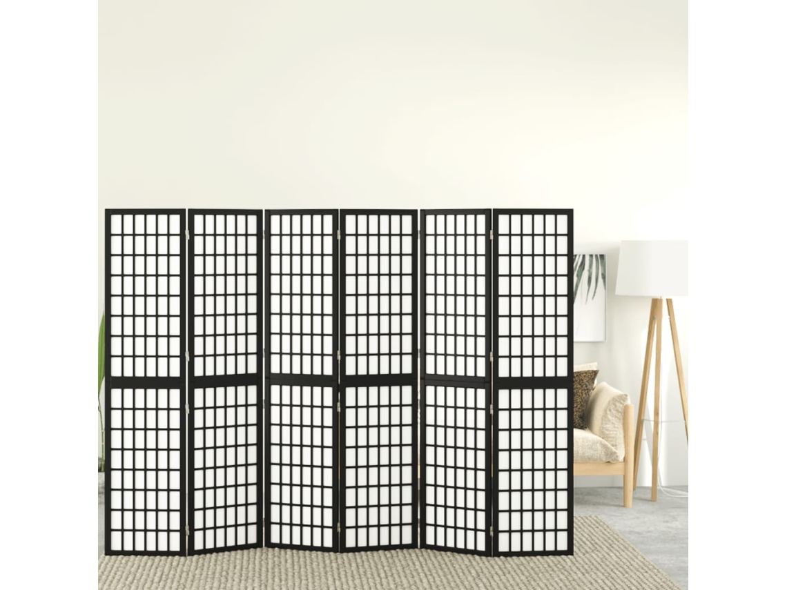 Mampara Plegable con 6 Paneles Estilo Japonés 240x170 Cm Negro Wsd293836 Adorável Casa