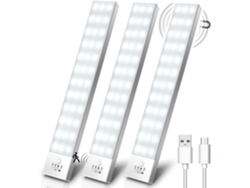 Lámpara Para Armario (juego De 3) — Luz Led Inalámbrica Recargable Por Usb (5000k) Con Sensor De Movimiento E Imán Incorporado — 23 Cm