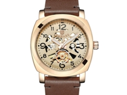 Reloj Hombre Bagari De Cuero Pu Con Caja Oro Rosa Y Correa Café, Cuadro Redondo De Cuarzo