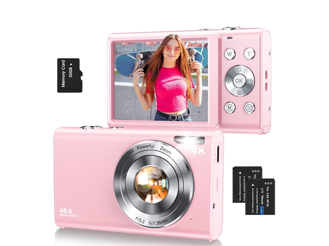 Cámara Digital 4k Ultra Hd 48mp Enfoque Automático Pantalla Ips 2.8" Regalo Para Niños Niñas Estudiantes (rosa)