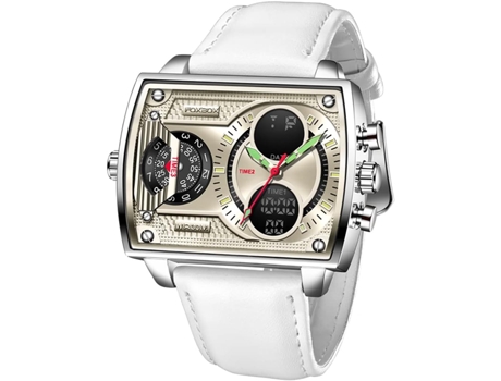 VEANXIN Reloj cuadrado Reloj de pulsera deportivo con correa de cuero resistente al agua de dos semanas-Blanco