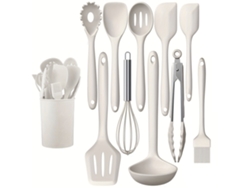 Juego de utensilios de cocina de silicona, 10 piezas, color blanco.