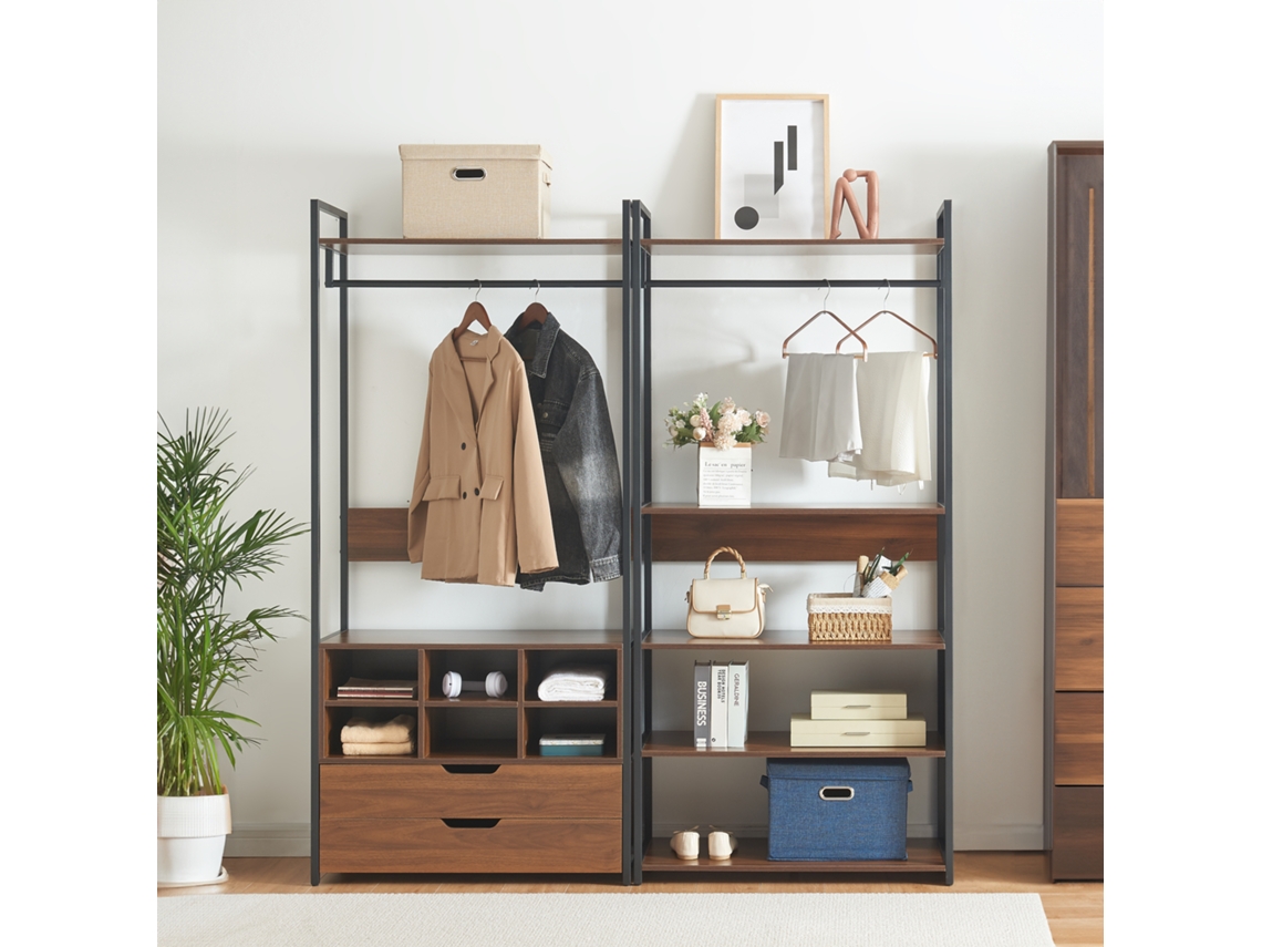 Conjunto de 2 percheros Larem con 2 cajones y 6 compartimentos - Negro/Efecto Nogal [EN.CASA]