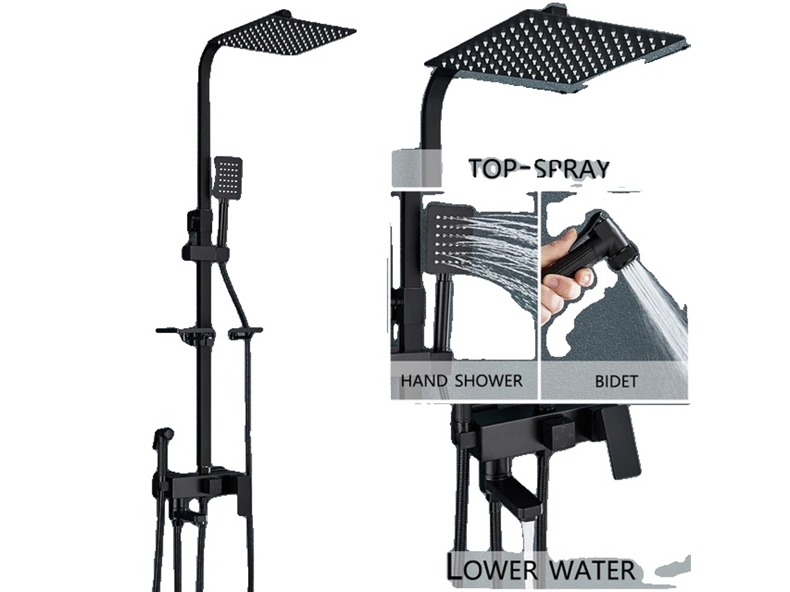 Juego de grifo de ducha de pared con efecto lluvia para bañera, 4 vías, 8 pulgadas B