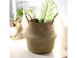 Cesta de mimbre natural, cesta para la colada, cesta grande para almacenaje, jardinera de interior, 22 x 18 x 19 cm
