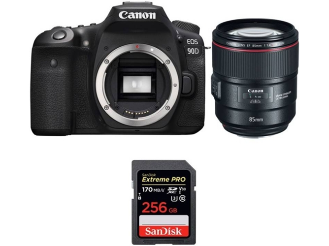 Kit Cámara CANON EOS 90D + EF 85mm f/1.4L IS USM + SanDisk 256 GB (APS-C)