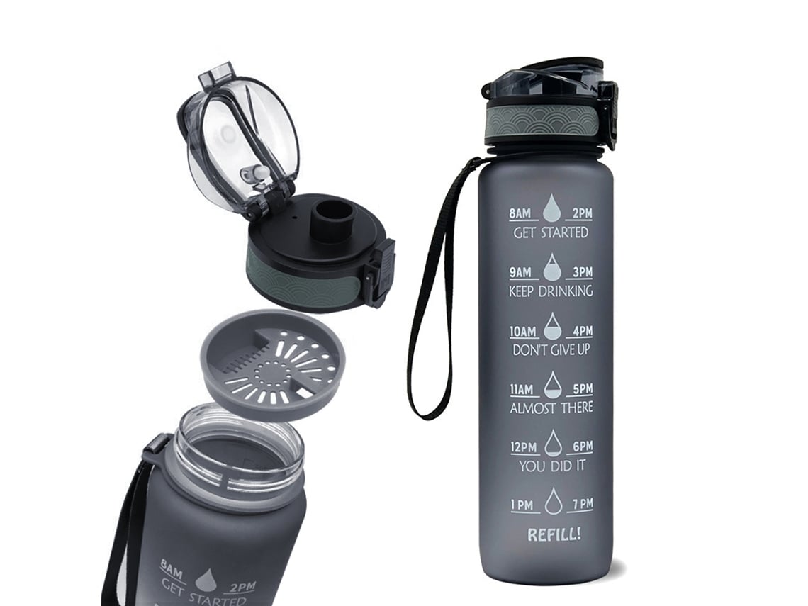 Botella de agua deportiva con temporizador, libre de BPA, 1 litro, portátil, para gimnasio, camping, escuela y entrenamiento.