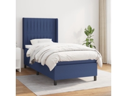 Cama Box Spring Con Colchón Tela Azul 90x200 Cm