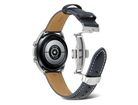 Correa de piel auténtica 20mm línea de costura para Samsung Galaxy Watch4 40mm/44mm/Garmin Venu 2 Plus - gris oscuro