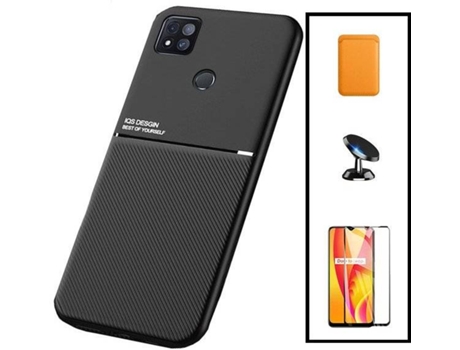 Kit Funda Magnetic Lux, Magnetic Wallet Naranja, 5D Full Cover y Soporte Magnético de Coche Xiaomi Poco C31 PHONECARE Negro