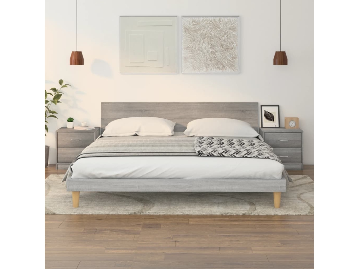 Mesa Cabeceira LOVELY HOME Mesinha 2Pcs 40X30X40Cm Derivado Madeira Cinzento Sonoma