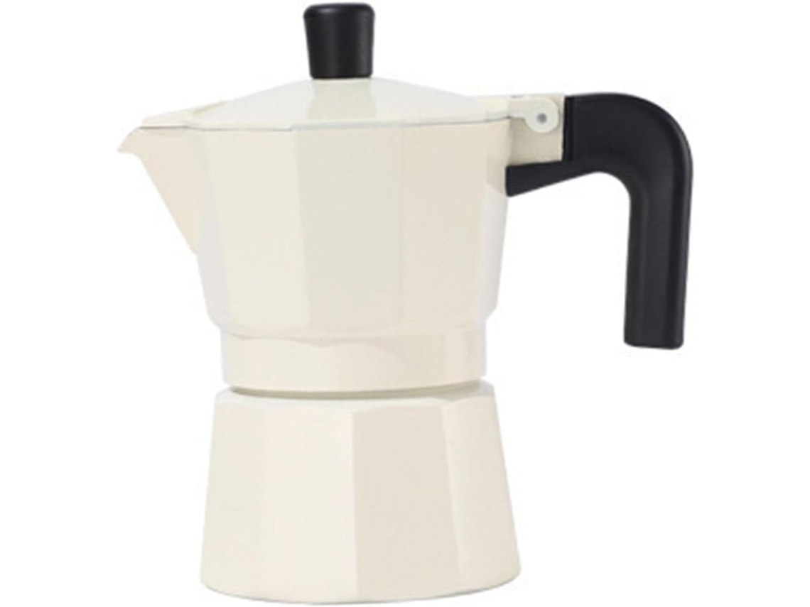 Cafetera italiana de 100 ml para cocina, camping y viajes, color blanco roto.