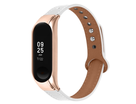 Correa de piel auténtica con doble remache de oro rosa para Xiaomi Mi Band 5/6 - blanco