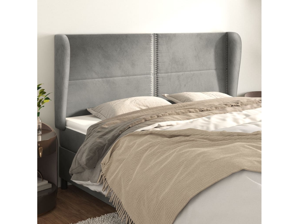 Cabecero Con Orejas De Terciopelo Gris Claro 203x23x118/128 Cm
