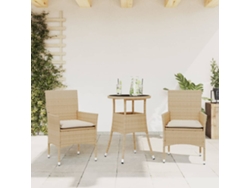 3 Piezas Conjunto Jantar Jardim Com Almofadões Vime Pe/vidro Bege Dkd Decoración Del Hogar