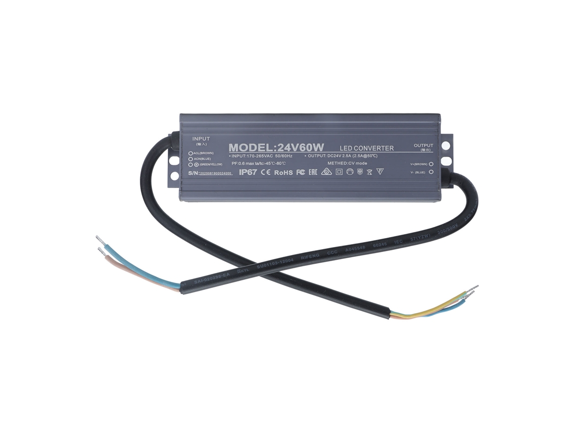 Driver De Luz Led Transformador Fuente De Alimentación Ip67 Impermeable 60w Ac170-265v 24v 2.5a