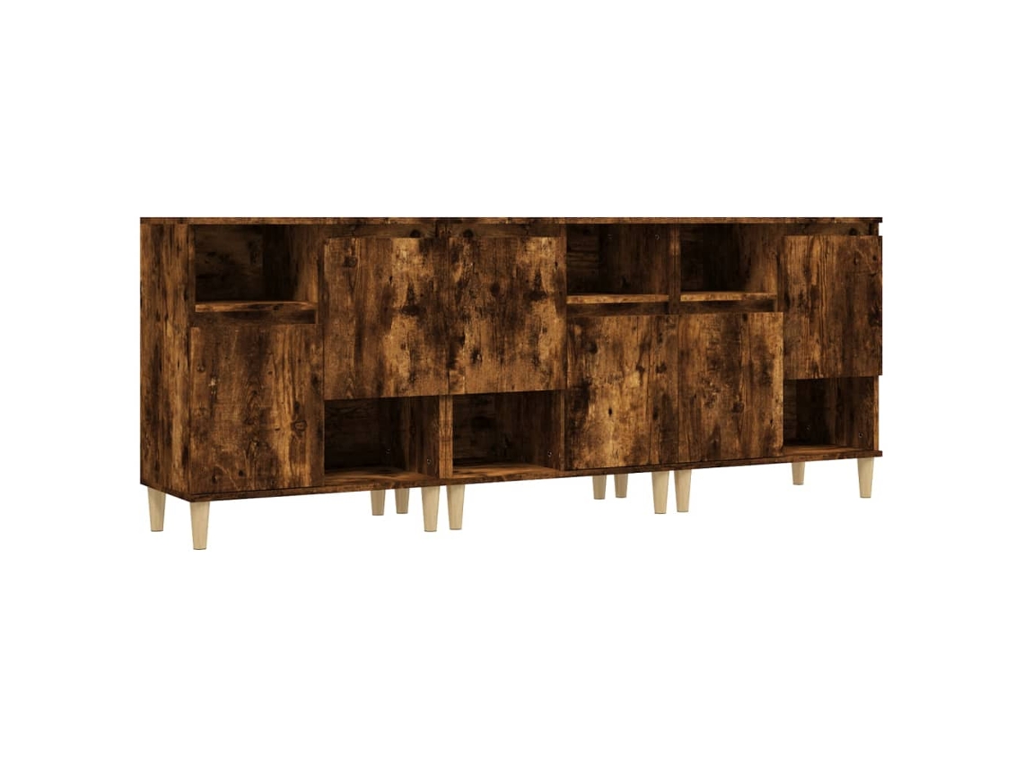Maison Exclusive - Aparadores 3 Uds Madera Contrachapada Roble Ahumado 60x35x70 Cm