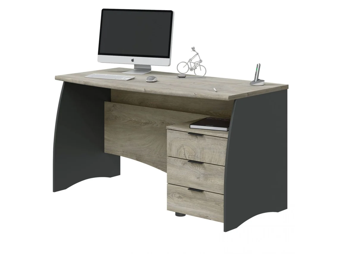 Mesa de escritorio Stil Buc 3 cajones Roble Alaska - Gris Antracita 136 x 74 x 67 cm