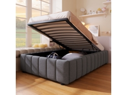 Cama tapizada de 90 x 200 cm con canapé hidráulico, sin cabecero, sin colchón, color gris