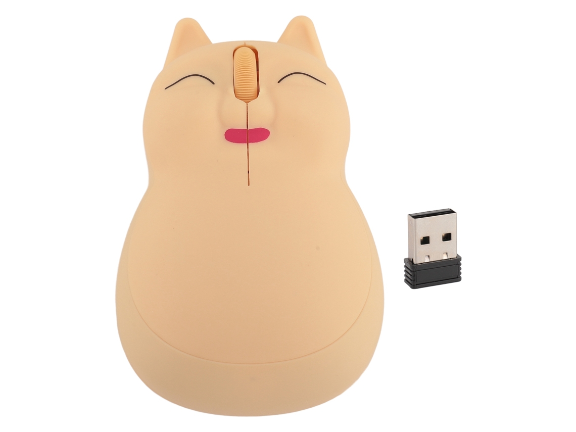 Mouse Sem Fio Em Forma De Gato Fofo 2.4 Ghz Usb 1600 Dpi Óptico Ergonômico Para Pc Win 7 8 10 Os X Amarelo