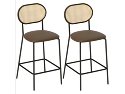 Conjunto 2 Banquetas Altas Com Encosto Rattan Marrom