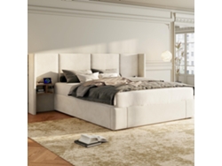 Cama De Terciopelo Beige De 160x200 Con Puerto Usb Y Mesitas De Noche.