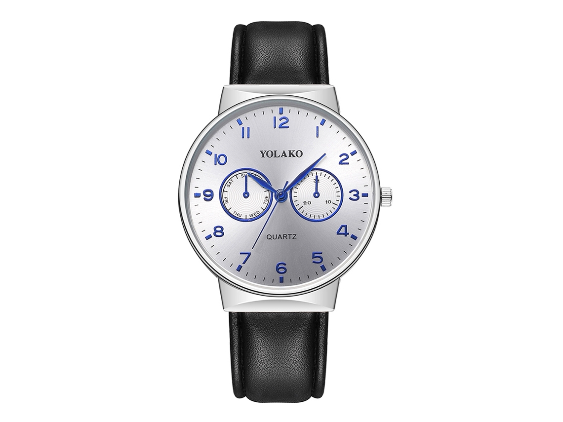 Reloj De Pulsera Sencillo Para Hombre De Piel Sintética Con Movimiento De Cuarzo (correa Negra + Esfera Blanca)