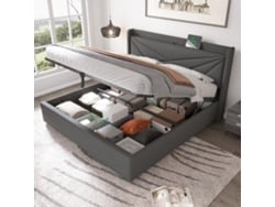 Cama Doble De 140x200 Cm, De Lino, Con Usb-c Y Laterales Con Almacenamiento. Base De Láminas Metálicas. Colchón No Incluido.