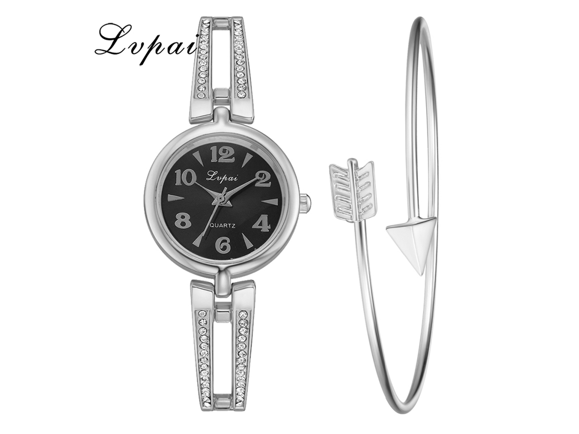 Reloj De Pulsera De Cuarzo Para Mujer Con Brazalete De Aleación Y Diamantes De Imitación, Color Plata Y Negro.